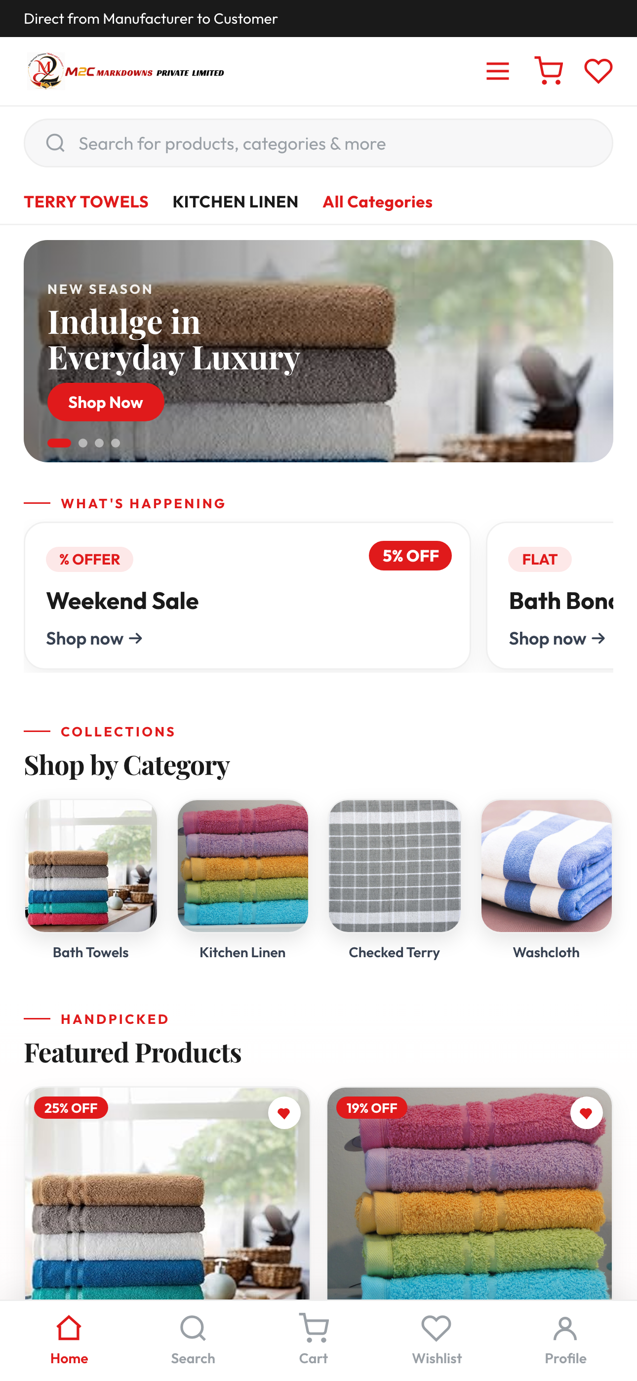 M2C MarkDowns storefront on mobile